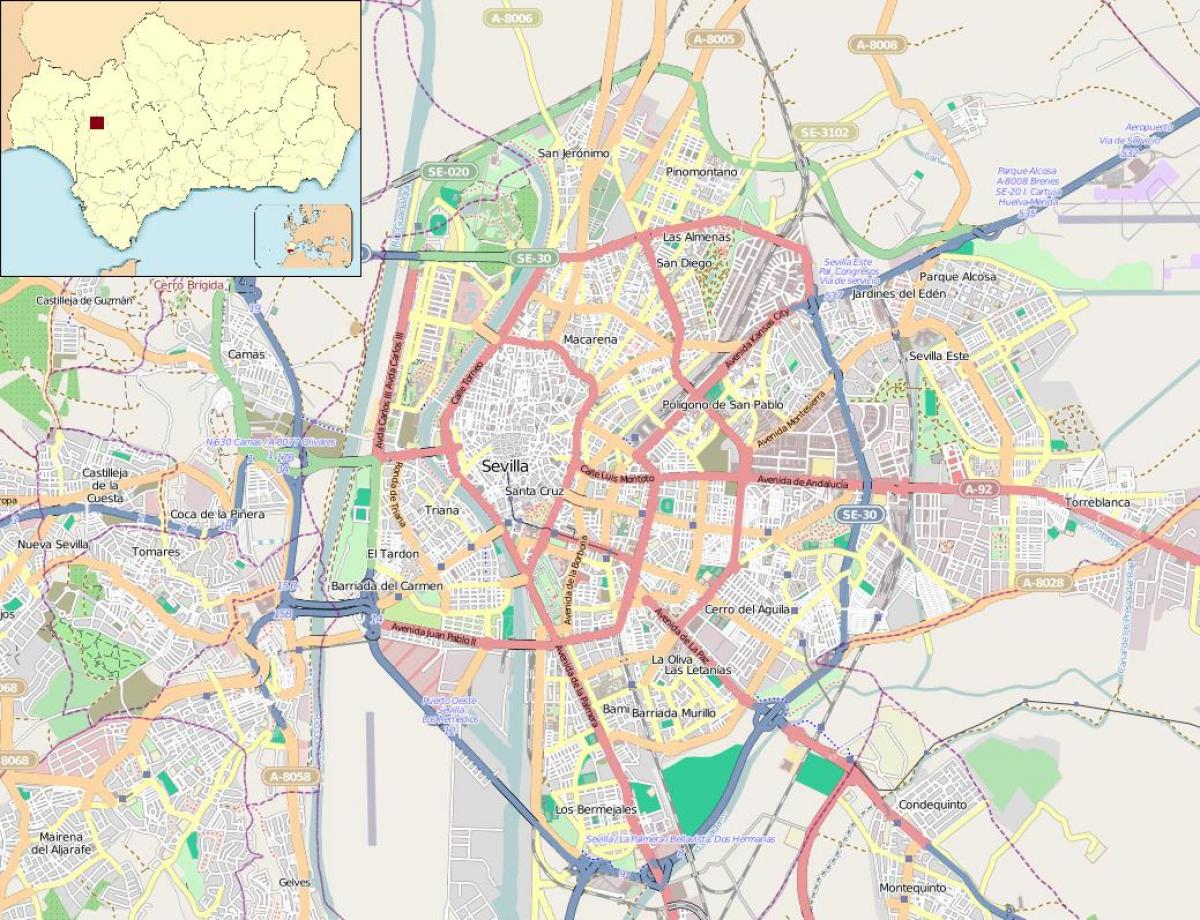 mapa ng Seville spain kapitbahayan
