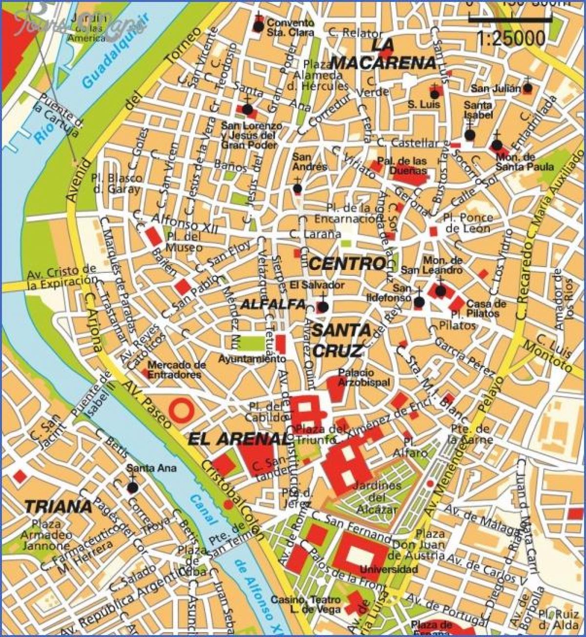 Seville mga tanawin ng mapa